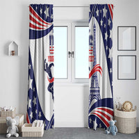 Two patriotic window curtain panels with blue stars and red-white flag stripes