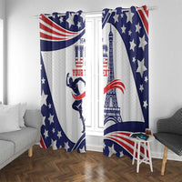 Patriotic window curtain set with blue star border and red-white flag stripe accents