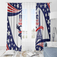 Full-width patriotic window curtain set with two panels and Eiffel Tower graphic