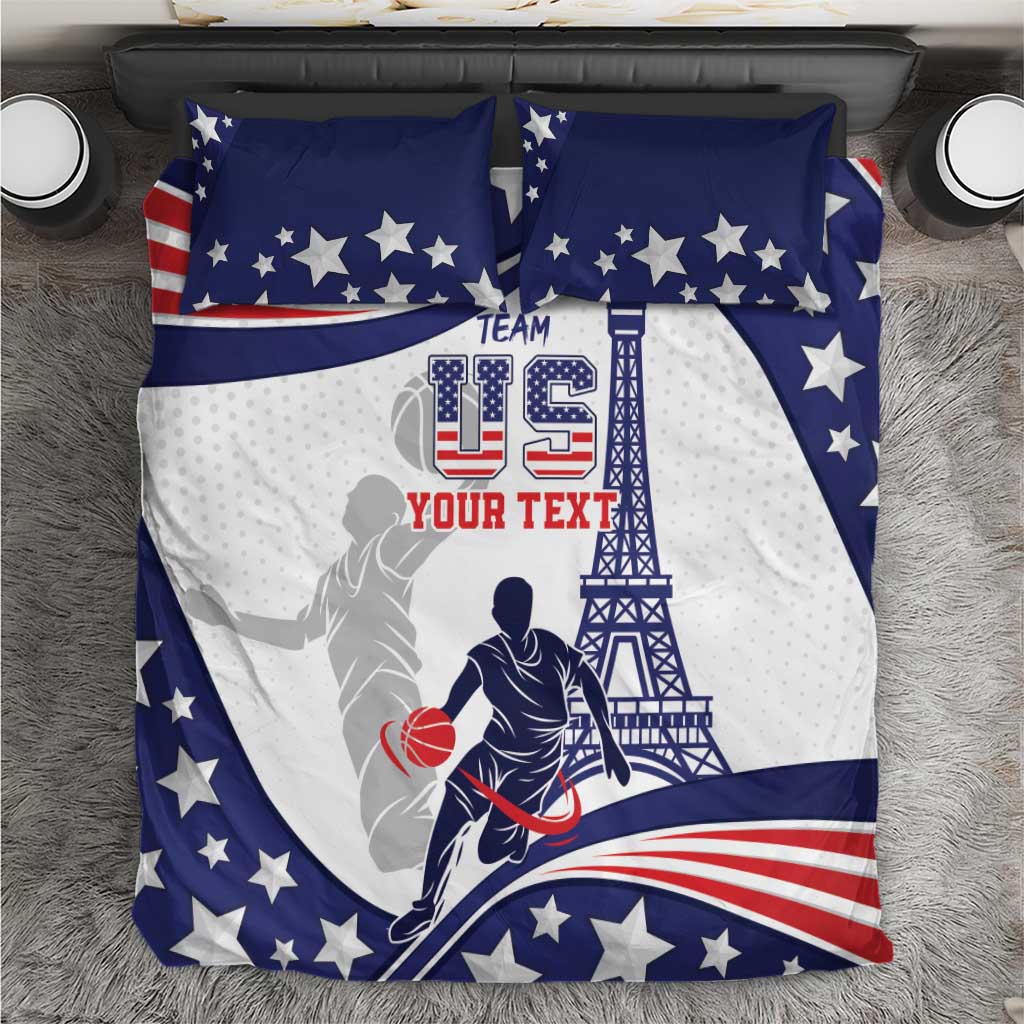 USA basketball bedding set: blue star pattern with basketball player and red stripes