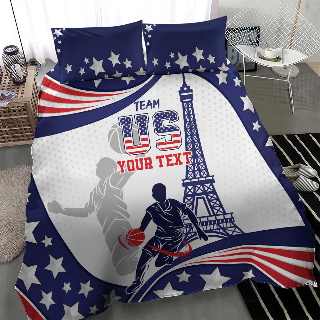 USA basketball bedding set with blue stars and basketball player, includes matching pillowcases