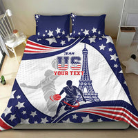 USA basketball bedding set featuring basketball player silhouette, blue stars, red stripe trim