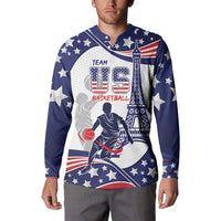 Blue pullover basketball sweatshirt with hood and bold star-and-player basketball graphic.