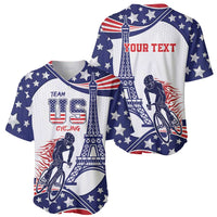 Set of two blue star baseball jerseys, Team US Cycling and Your Text designs