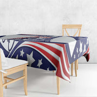 Patriotic blue, red and white tablecloth with stars and stripes corner drape