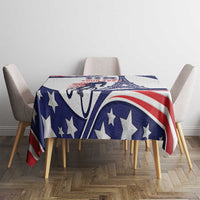 Blue, red and white USA-themed tablecloth with bicycle and stars pattern