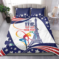 Personalized blue and white bedding set with star pattern, “TEAM” and gymnast silhouette artwork