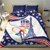 Personalized blue and white duvet cover with star border, gymnast graphic and Eiffel Tower