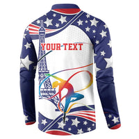Blue button sweatshirt with stars and “YOUR TEXT” print, long sleeves