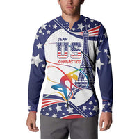 Blue button sweatshirt with stars and “TEAM USA Gymnastics” front graphic, long sleeves