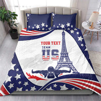 Blue and white USA-themed bedding set with star-and-stripe duvet and two matching pillows