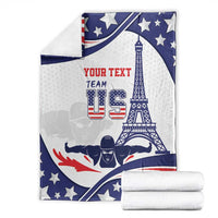 Personalized USA swimming blanket set, folded blue and white with stars and Eiffel tower