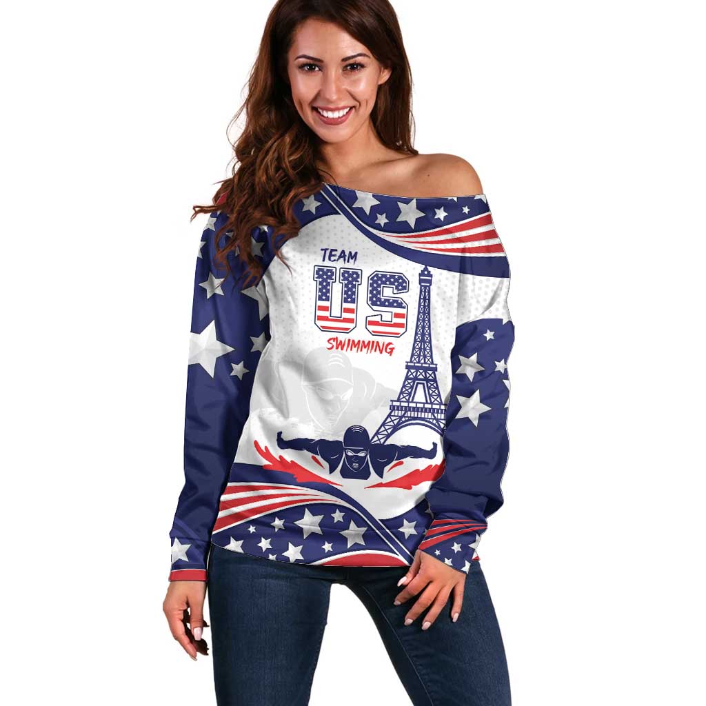 Personalized USA Swimming Off Shoulder Sweater One For All Summer Sport - Wonder Print Shop