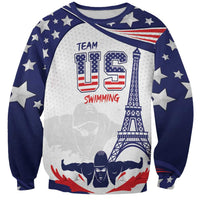 Unisex navy sweatshirt with stars, Team USA swimming graphic and Eiffel Tower on front