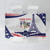 Patriotic USA swimming tablecloth in navy, red, and white with Eiffel Tower graphic