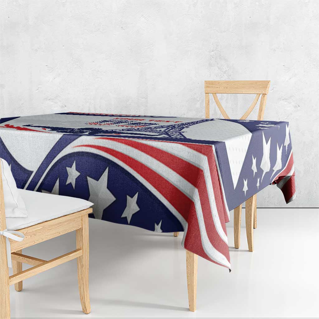 Patriotic USA swimming tablecloth with bold red-white stripes and navy stars pattern