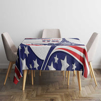 Patriotic USA swimming tablecloth in navy, red, and white with Eiffel Tower centerpiece