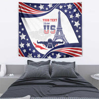 Personalized USA swimming tapestry, hanging wall view with stars, red-white stripes, USA design