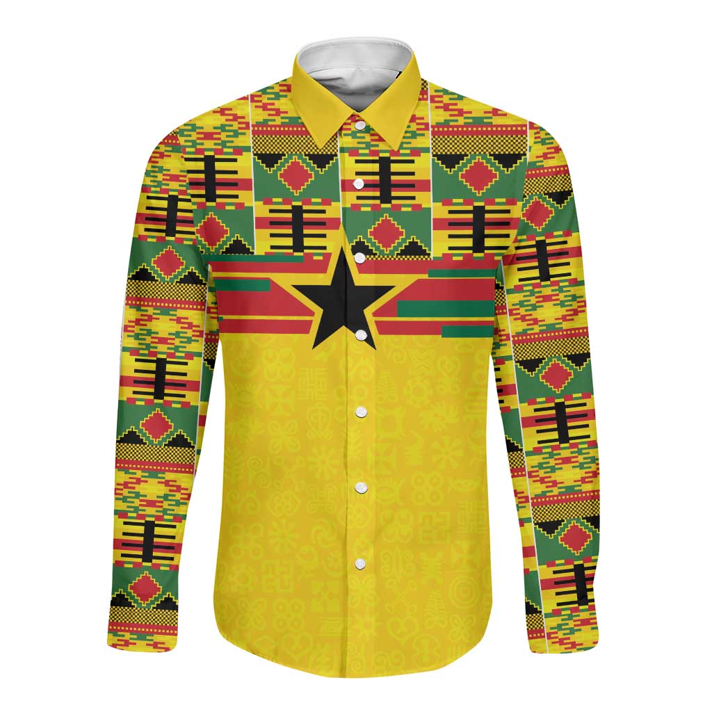 World Football 2026 Ghana Custom Long Sleeve Button Shirt Black Stars African Kente Pattern - Wonder Print Shop