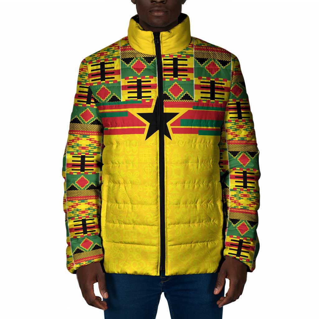 World Football 2026 Ghana Custom Padded Jacket Black Stars African Kente Pattern - Wonder Print Shop