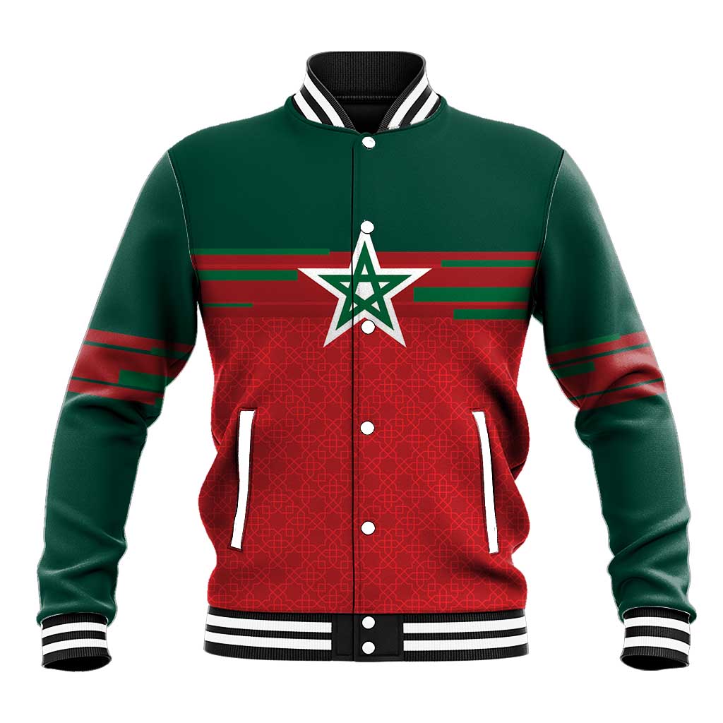 World Football 2026 Morocco Custom Baseball Jacket African Geometric Red Pattern - Wonder Print Shop