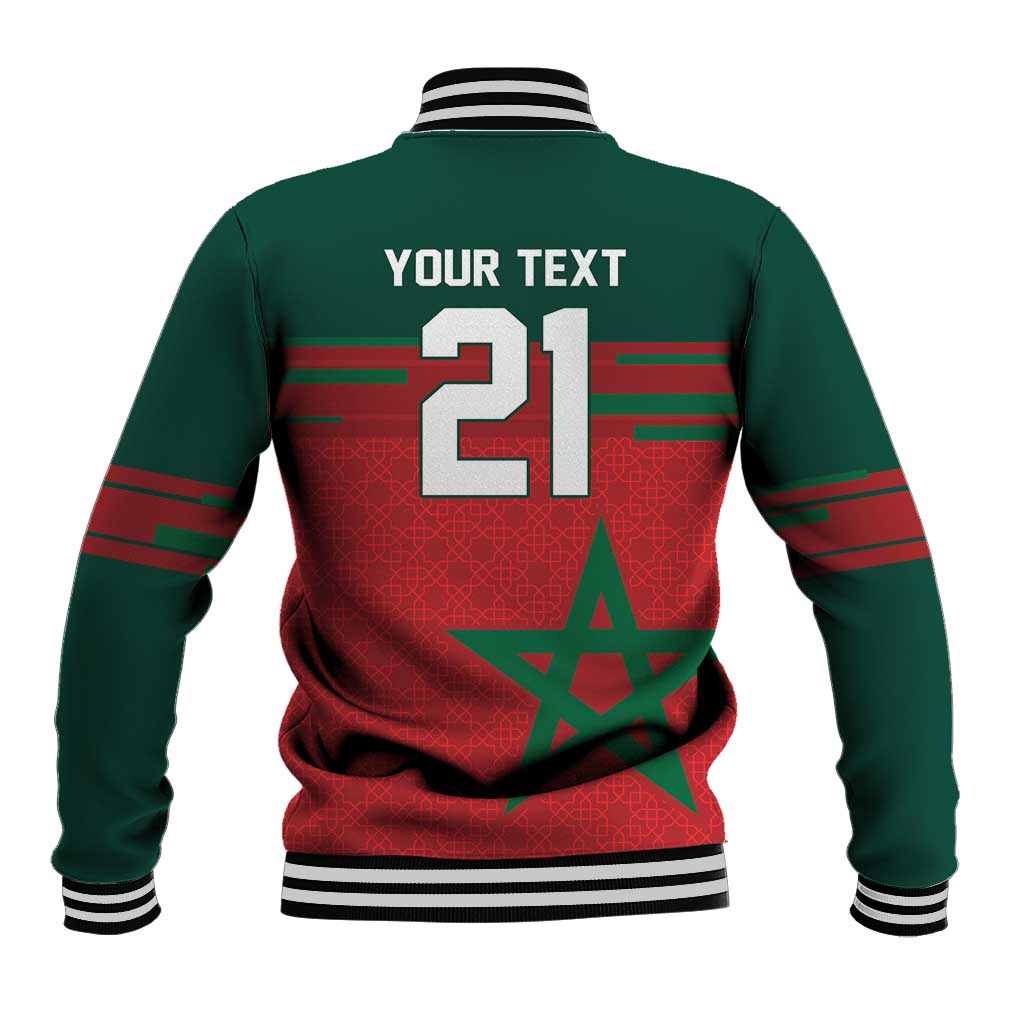 World Football 2026 Morocco Custom Baseball Jacket African Geometric Red Pattern - Wonder Print Shop