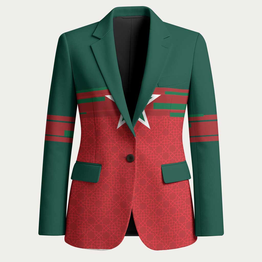 World Football 2026 Morocco Custom Blazer African Geometric Red Pattern - Wonder Print Shop