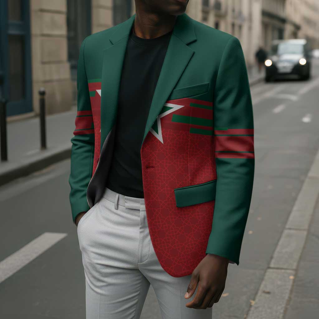 World Football 2026 Morocco Custom Blazer African Geometric Red Pattern - Wonder Print Shop