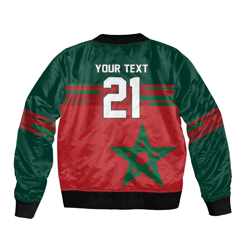 World Football 2026 Morocco Custom Bomber Jacket African Geometric Red Pattern - Wonder Print Shop