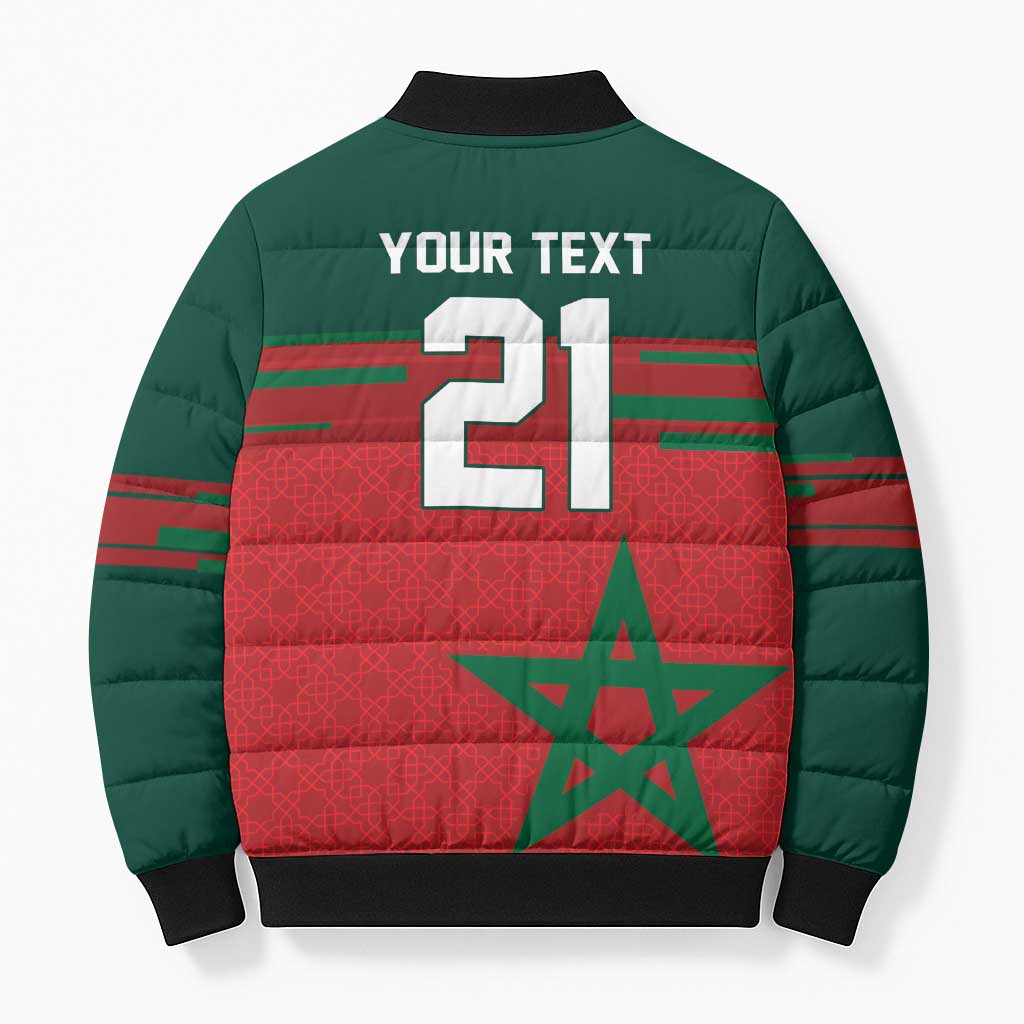 World Football 2026 Morocco Custom Bomber Puffer Jacket African Geometric Red Pattern - Wonder Print Shop