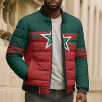 World Football 2026 Morocco Custom Bomber Puffer Jacket African Geometric Red Pattern - Wonder Print Shop