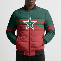 World Football 2026 Morocco Custom Bomber Puffer Jacket African Geometric Red Pattern - Wonder Print Shop