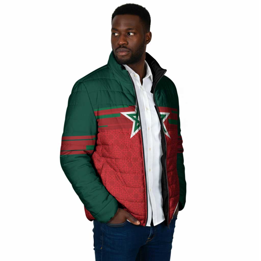 World Football 2026 Morocco Custom Padded Jacket African Geometric Red Pattern - Wonder Print Shop