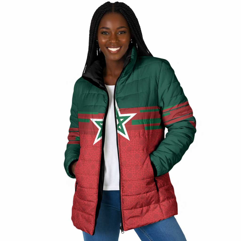 World Football 2026 Morocco Custom Padded Jacket African Geometric Red Pattern - Wonder Print Shop