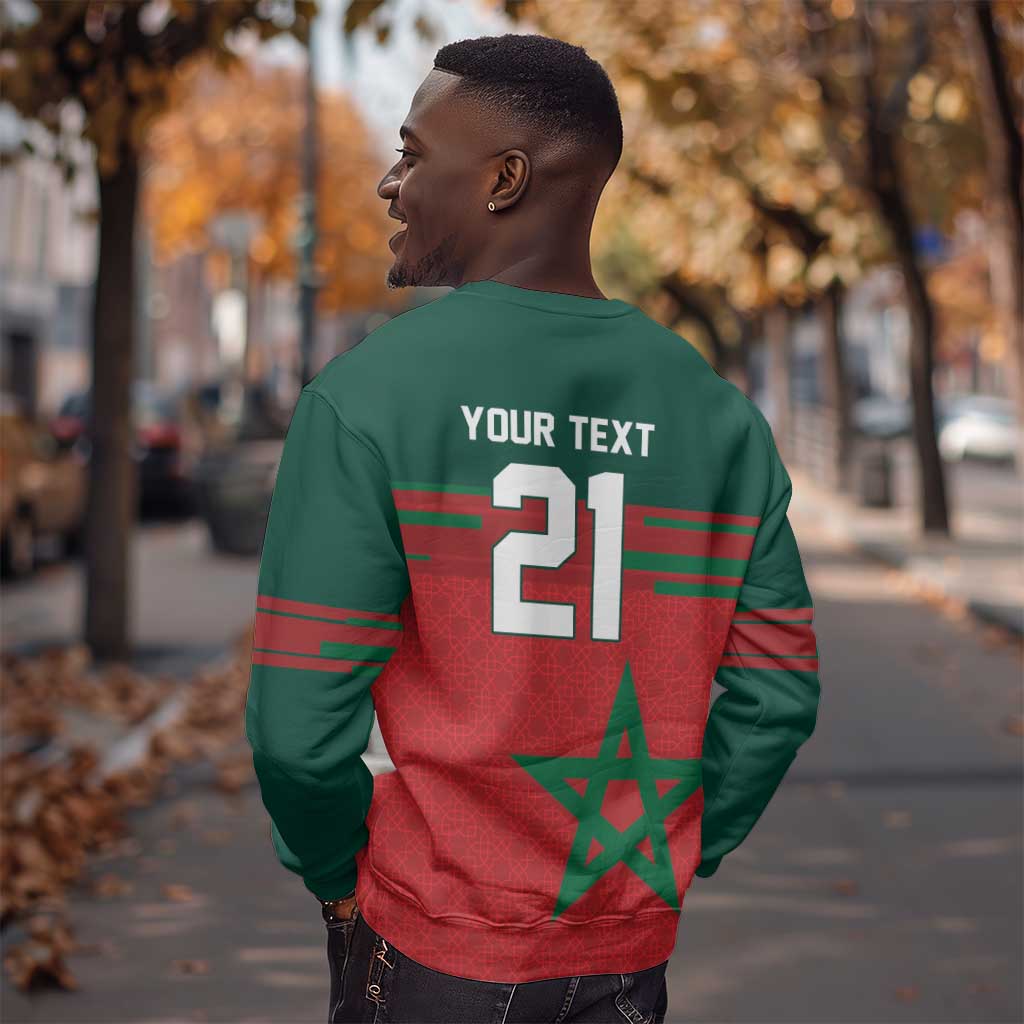 World Football 2026 Morocco Custom Sweatshirt African Geometric Red Pattern - Wonder Print Shop