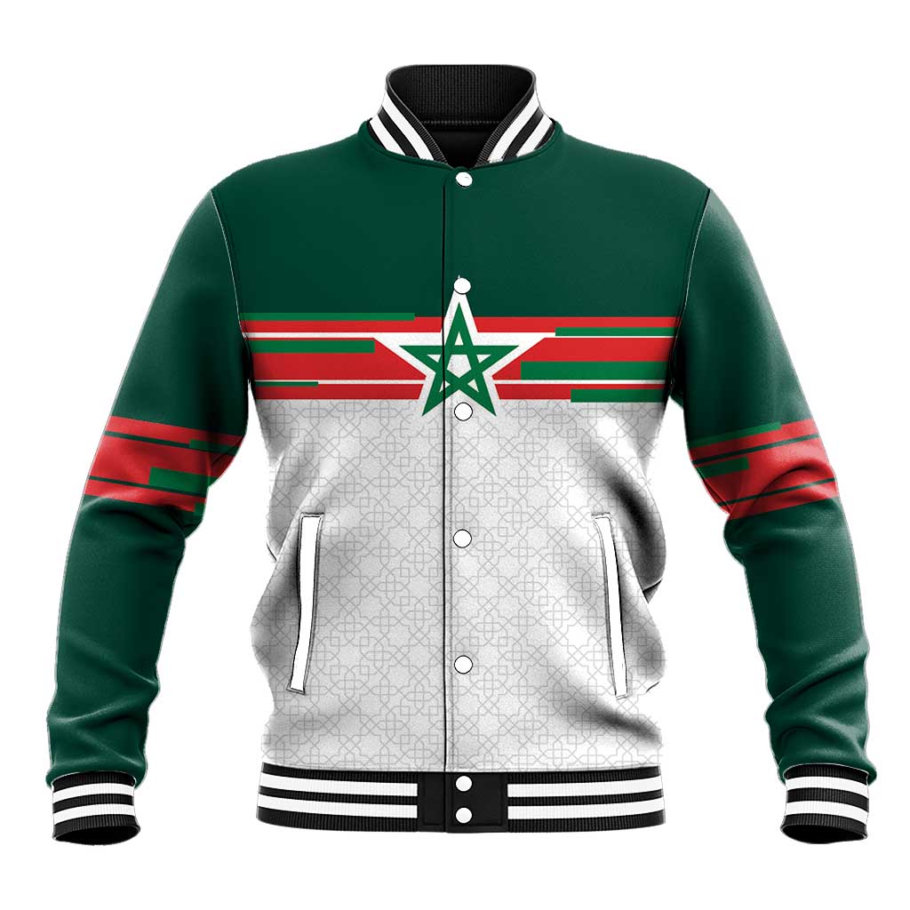 World Football 2026 Morocco Custom Baseball Jacket African Geometric White Pattern - Wonder Print Shop