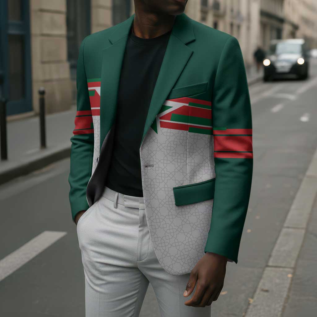 World Football 2026 Morocco Custom Blazer African Geometric White Pattern - Wonder Print Shop