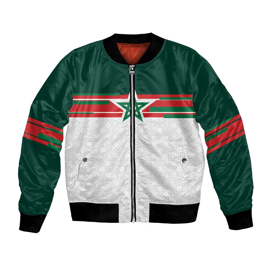 World Football 2026 Morocco Custom Bomber Jacket African Geometric White Pattern - Wonder Print Shop