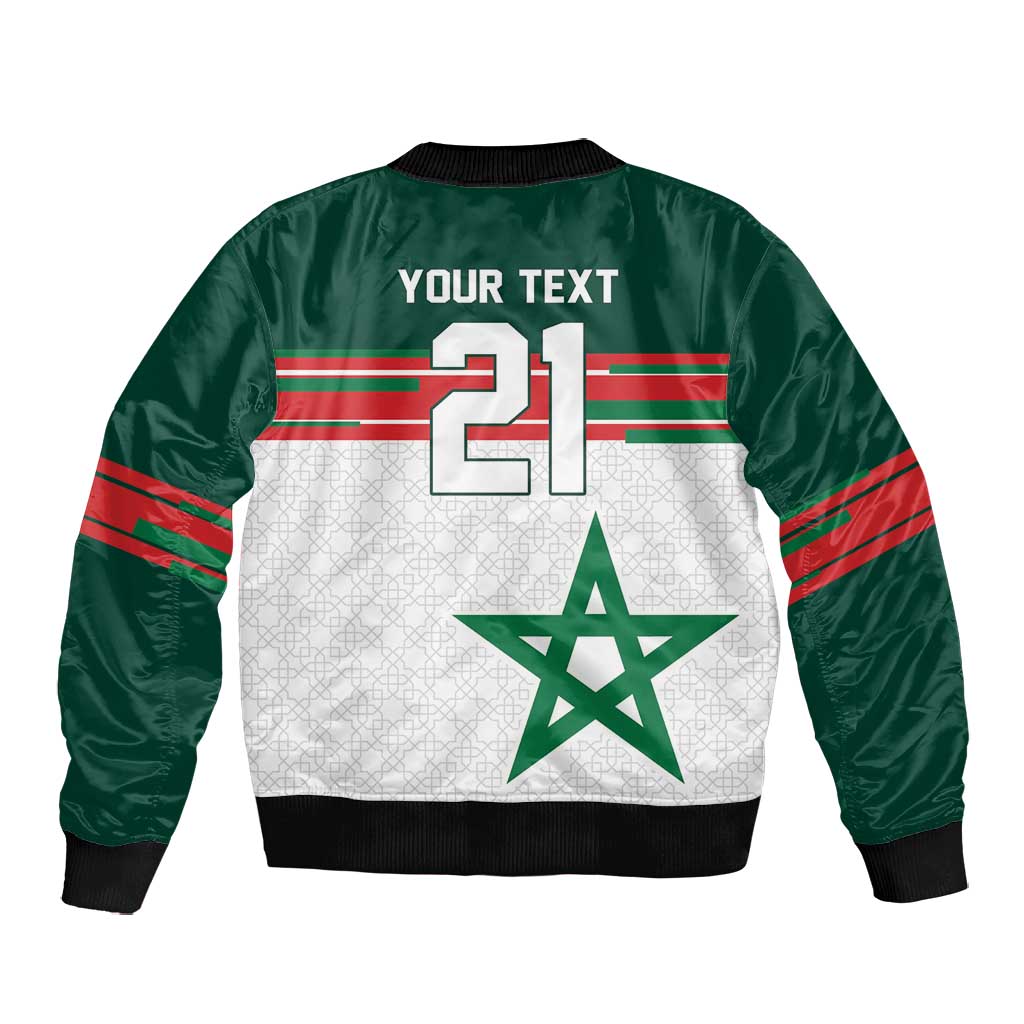 World Football 2026 Morocco Custom Bomber Jacket African Geometric White Pattern - Wonder Print Shop