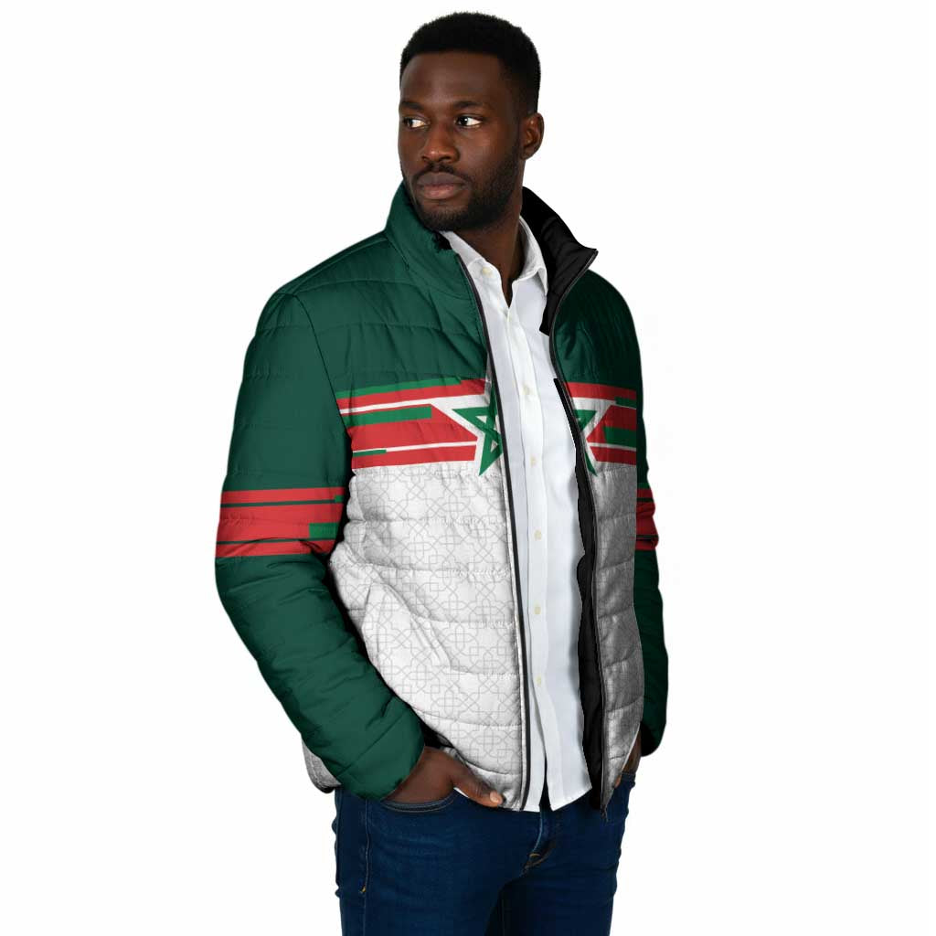 World Football 2026 Morocco Custom Padded Jacket African Geometric White Pattern - Wonder Print Shop
