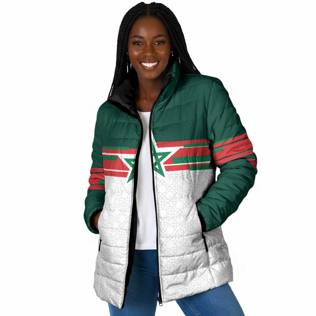 World Football 2026 Morocco Custom Padded Jacket African Geometric White Pattern - Wonder Print Shop