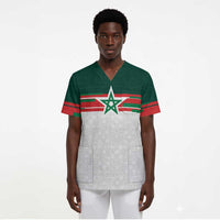 World Football 2026 Morocco Custom Scrub Top African Geometric White Pattern - Wonder Print Shop