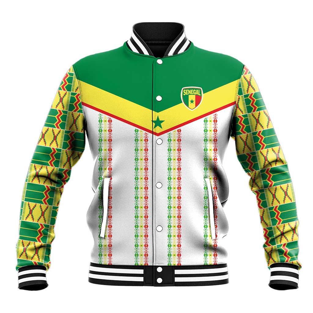 World Football 2026 Senegal Custom Baseball Jacket African Kente White Pattern - Wonder Print Shop