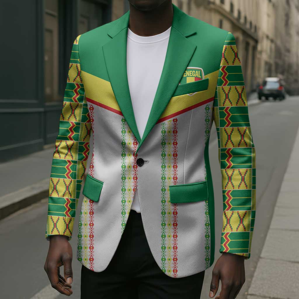 World Football 2026 Senegal Custom Blazer African Kente White Pattern - Wonder Print Shop