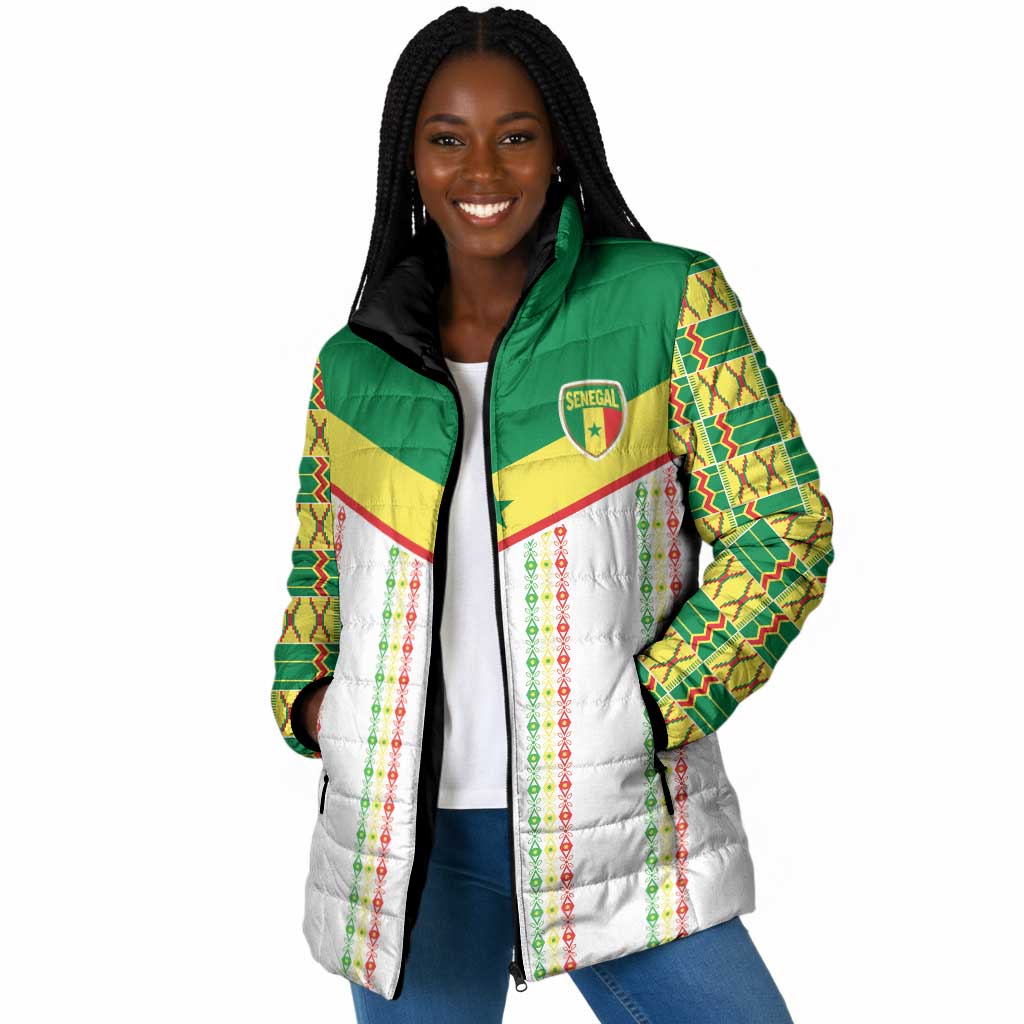 World Football 2026 Senegal Custom Padded Jacket African Kente White Pattern - Wonder Print Shop