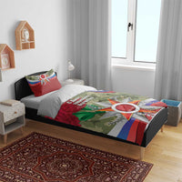Camouflage duvet with red and blue stripes and '23' star badge, plus two pillowcases