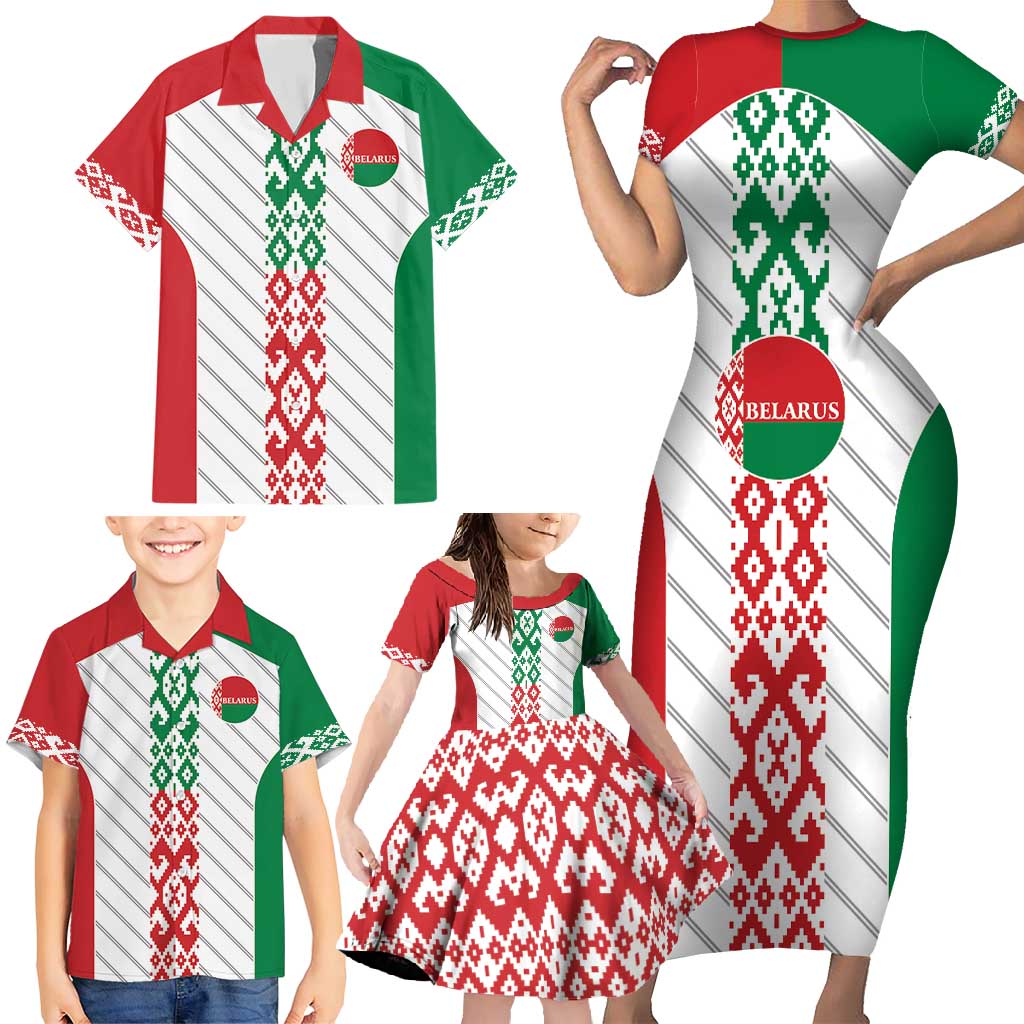 Belarus Football Custom Family Matching Short Sleeve Bodycon Dress and Hawaiian Shirt Rushnyk Pattern