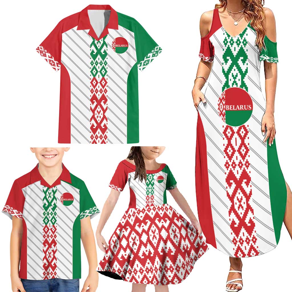 Belarus Football Custom Family Matching Summer Maxi Dress and Hawaiian Shirt Rushnyk Pattern