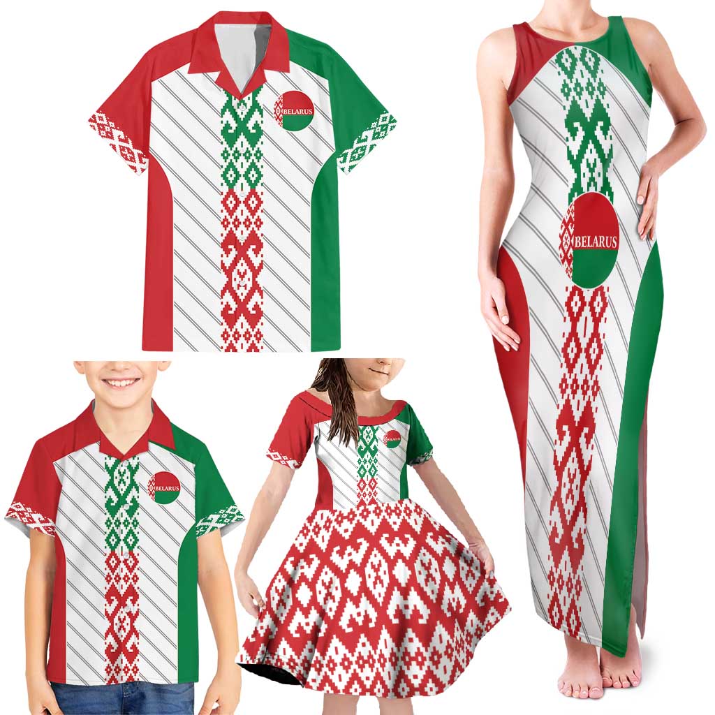 Belarus Football Custom Family Matching Tank Maxi Dress and Hawaiian Shirt Rushnyk Pattern