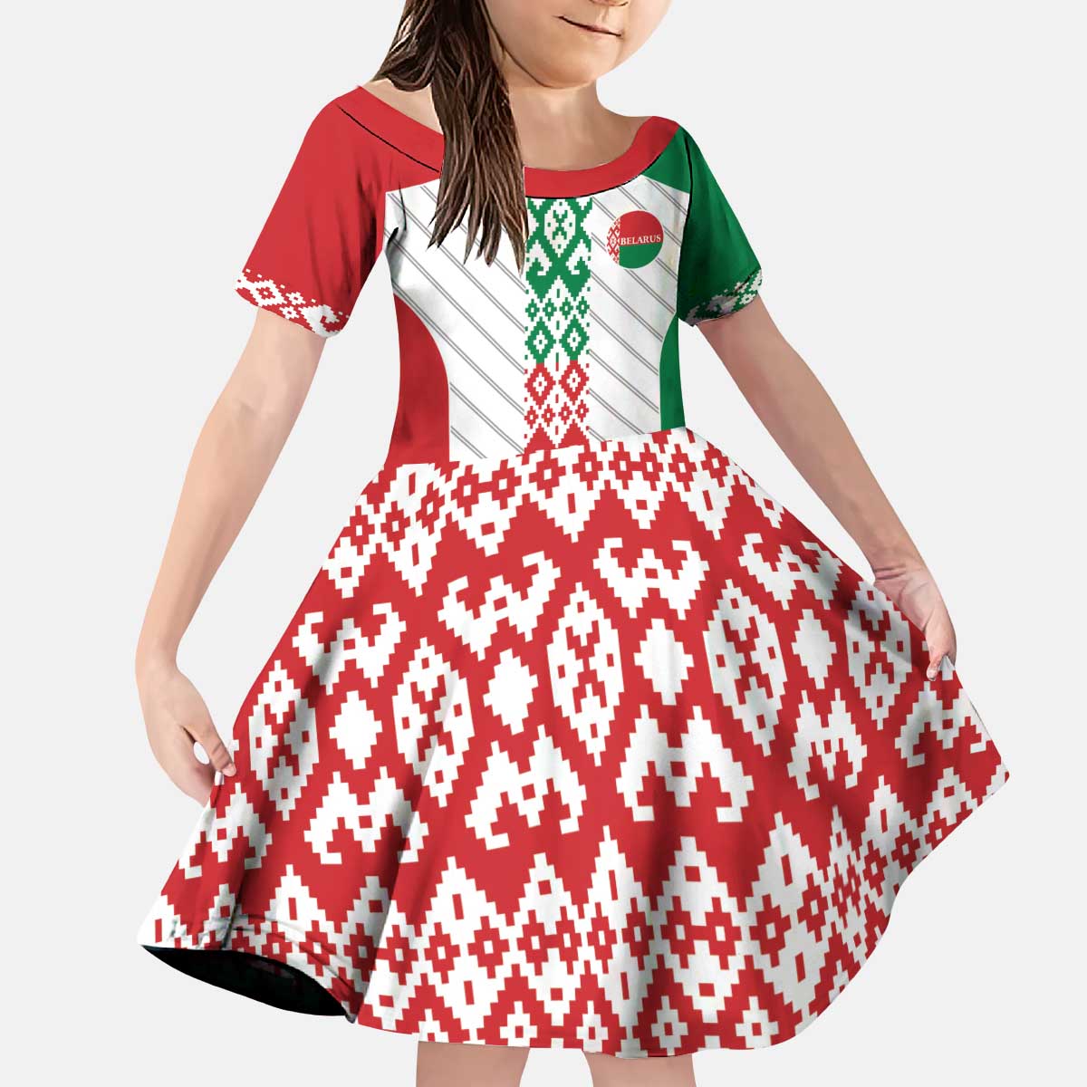 Belarus Football Custom Kid Short Sleeve Dress Rushnyk Pattern